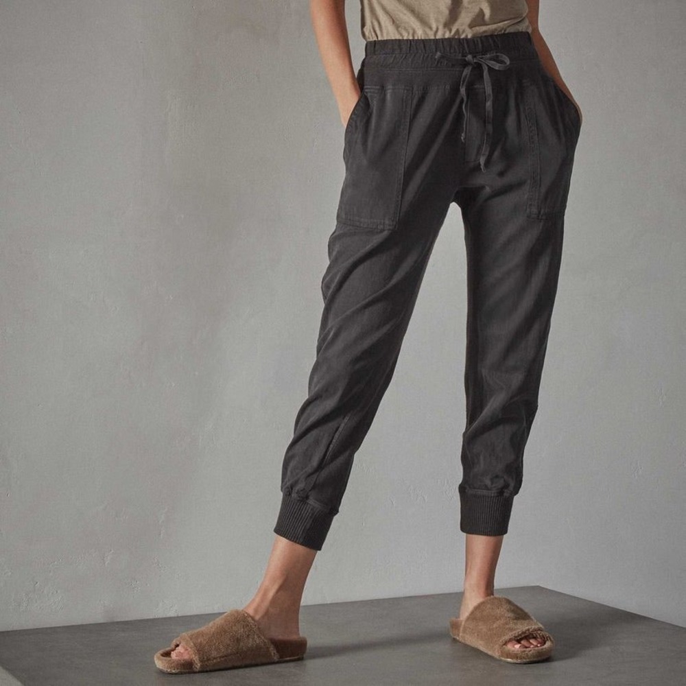 James Perse Black Mixed Media Pants Joggers Womens Size 2 Designer Luxury